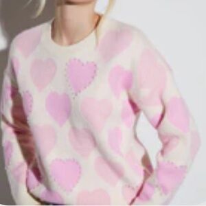 Pink Heart Pearl Sweater Size Large